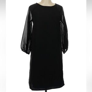 Women's Black Long-Sleeve Sheer Sleeve Shift Dress